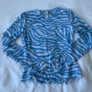 Blue Zebra Mesh Long Sleeve Top
